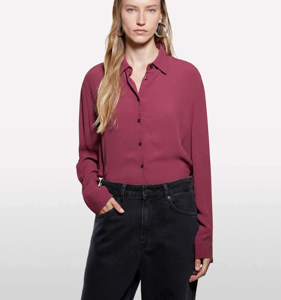Burgundy oversized shirt - women's shirts - Burgundy | Sisley image number 3
